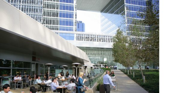 Photograhy of dining and outdoor areas near Fox Plaza in Los Angeles, CA