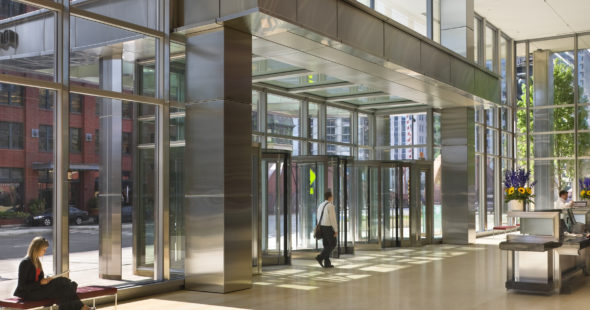 Groundfloor photography of the lobby at 300 North LaSalle in Chicago, IL