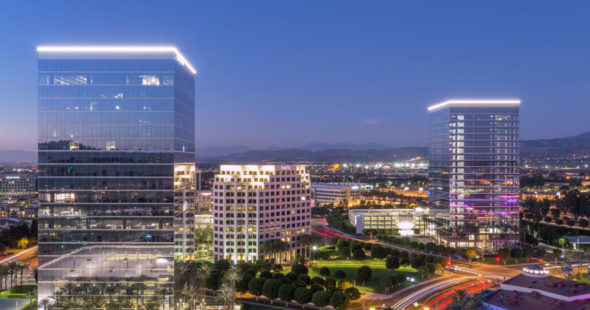 Aerial photography of the Spectrum Skyline®featuring the 200, 300, and 400 Spectrum Center buildings in Irvine, CA