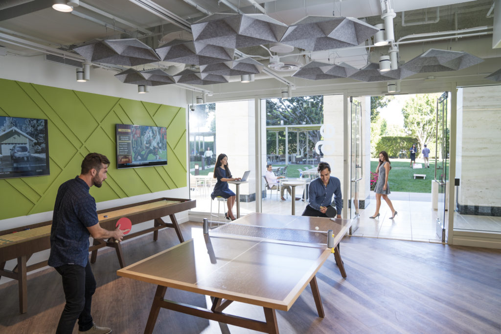 Interior lifestyle photography of the customer lounge at Jamboree Center in Irvine, CA