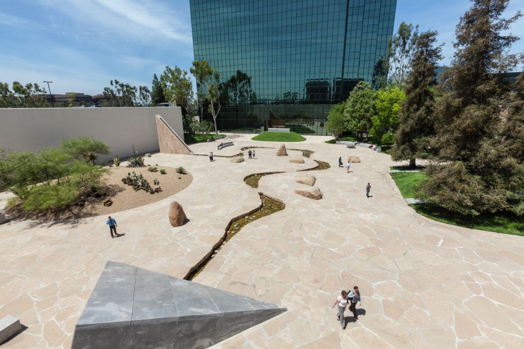 Photography of people walking through California Scenario at Pacific Arts Plaza in Costa Mesa, CA
