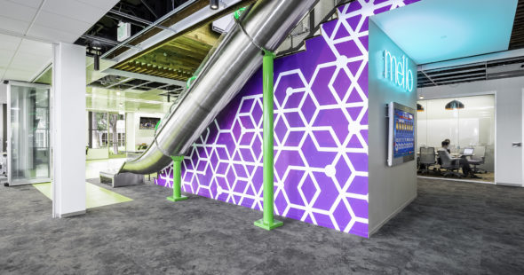 Interior view of Mello's office and indoor slide