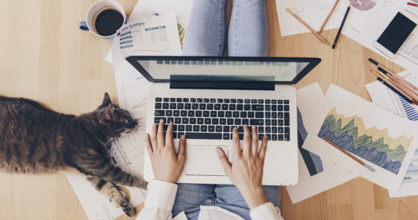 Aerial view of working from home